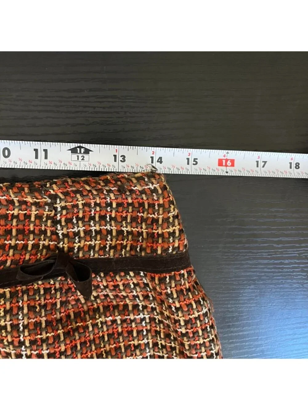 y2k orange brown tweed office siren twee academia knee length skirt